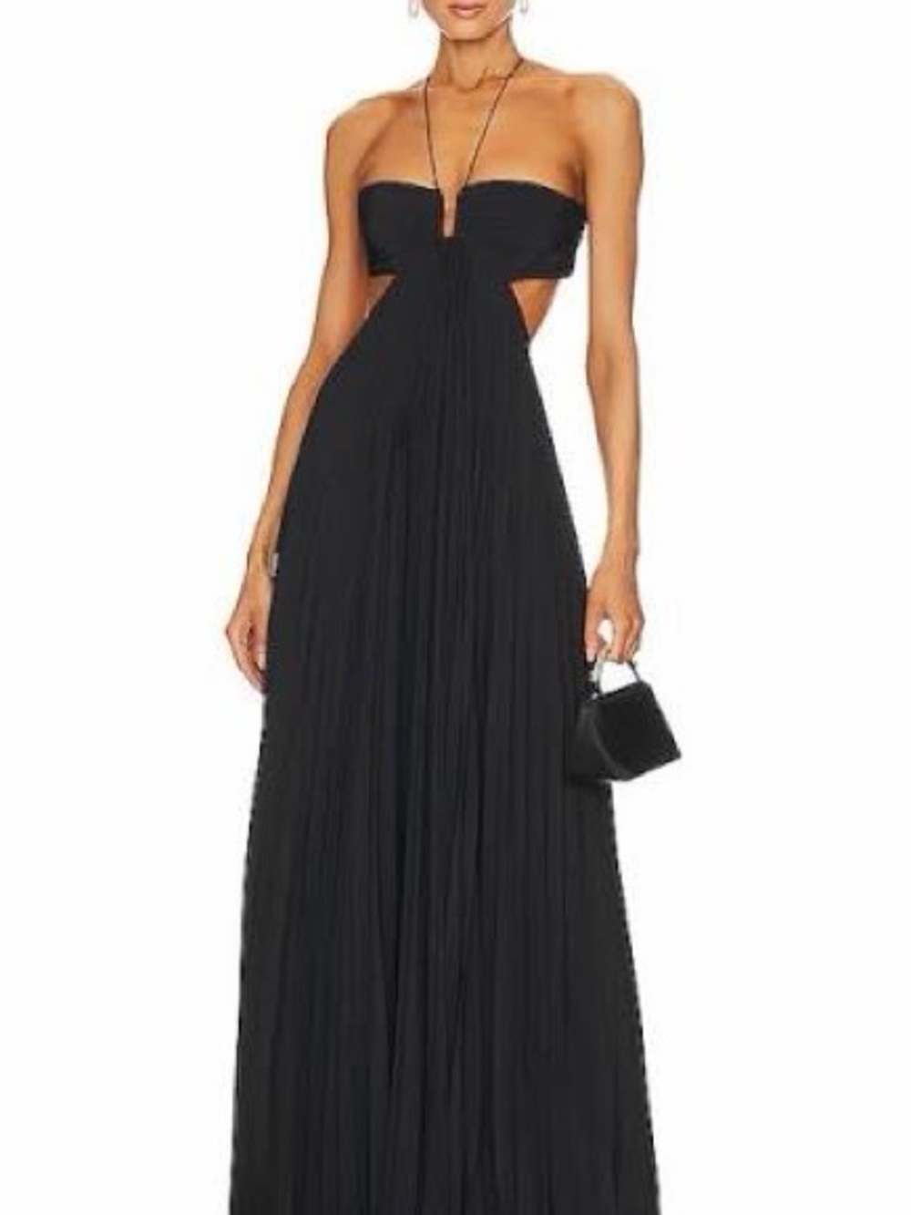 A.L.C. Black Strapless Cutout Pleated Maxi Dress
